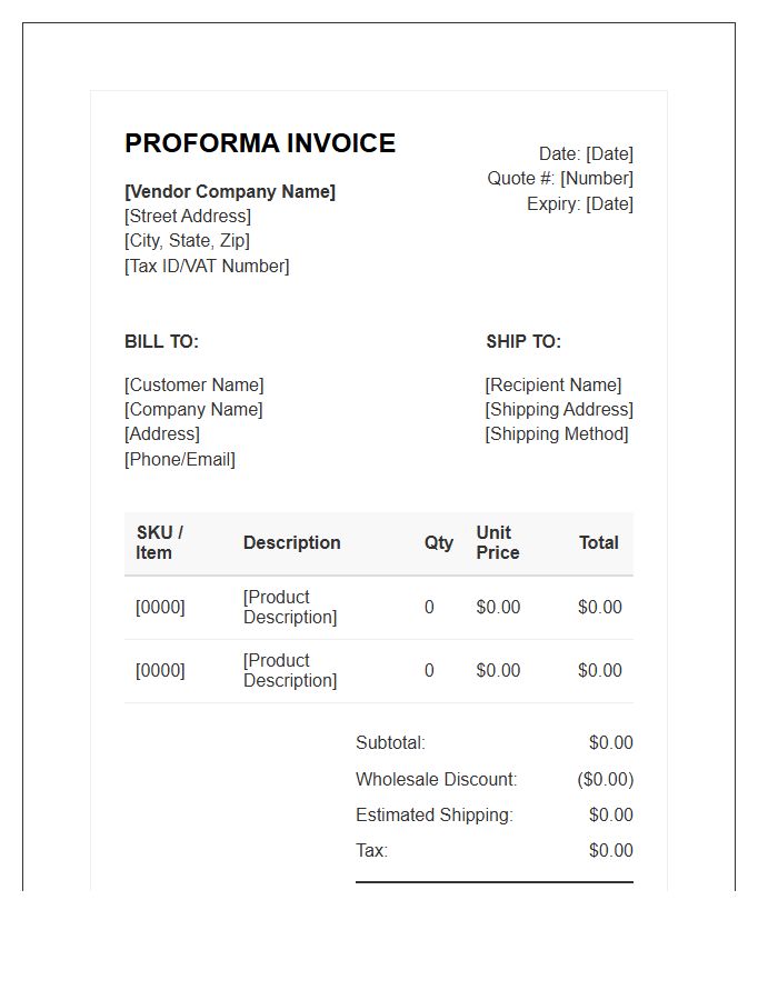 Vendor Wholesale Proforma Invoice Template Sample