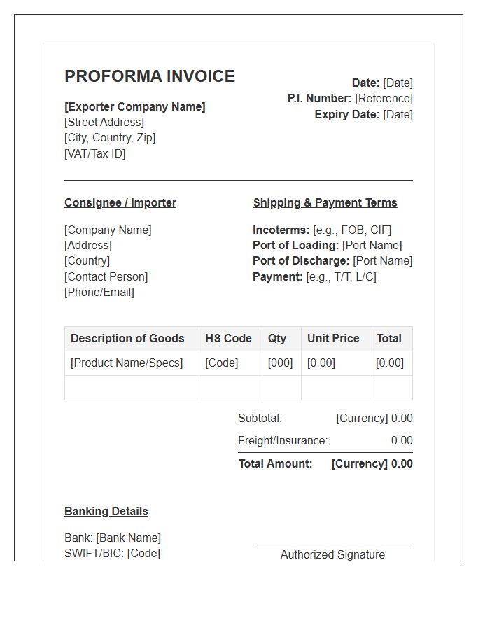 Wholesale Export Proforma Invoice Template Design