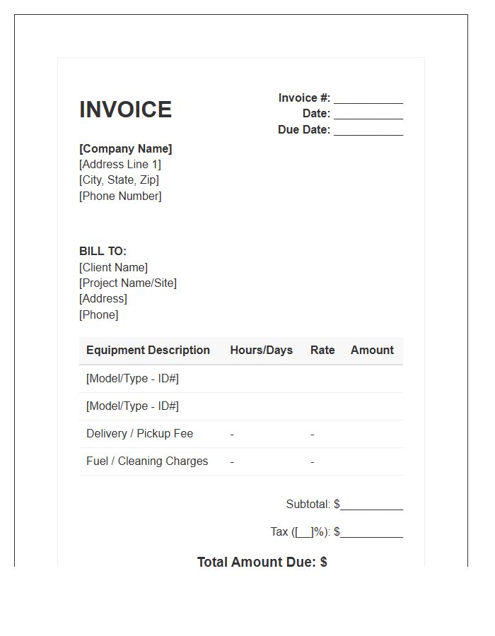 Construction Machinery Rental Invoice Template