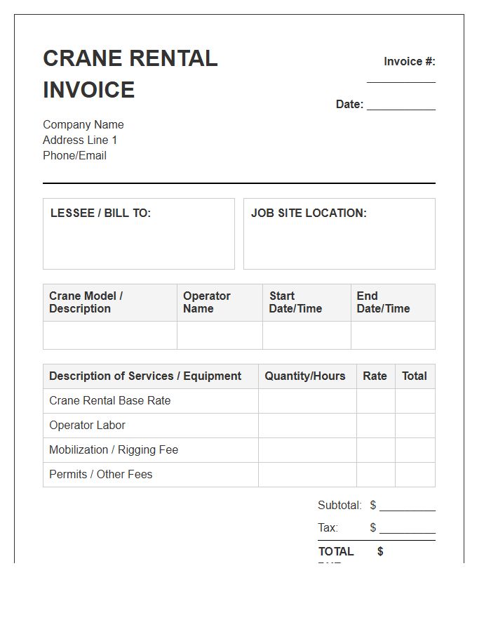 Crane Rental Agreement Invoice Template
