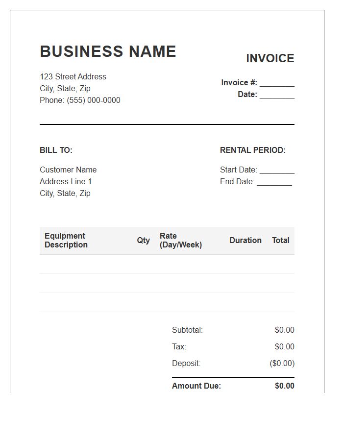 Equipment Rental Business Invoice Template