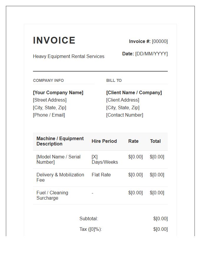Heavy Duty Machine Hire Invoice Template