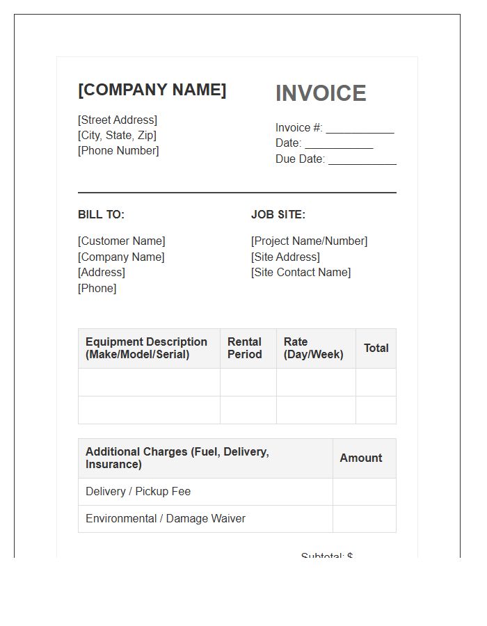 Heavy Equipment Rental Payment Invoice Template