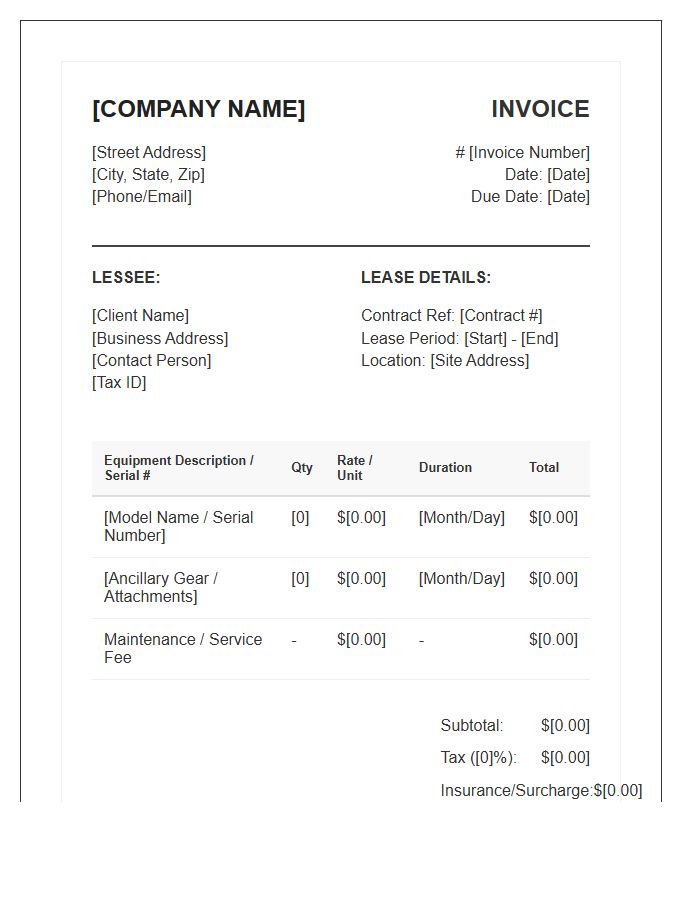 Industrial Equipment Leasing Invoice Template