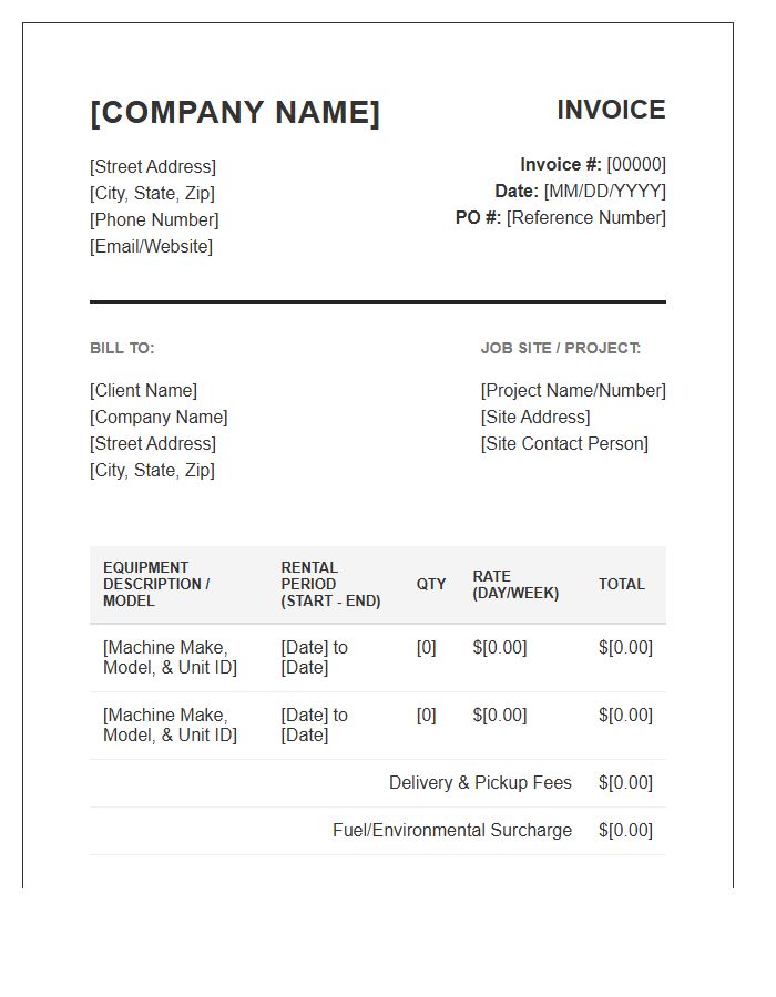 Professional Heavy Equipment Rental Invoice Template