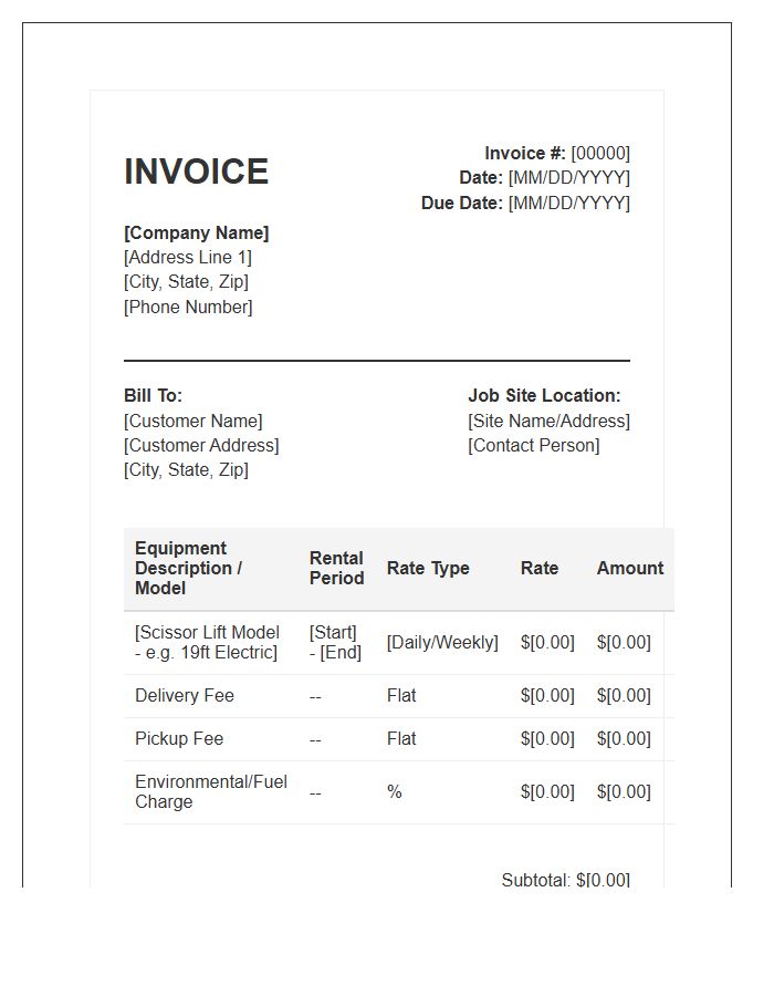 Scissor Lift Rental Invoice Template