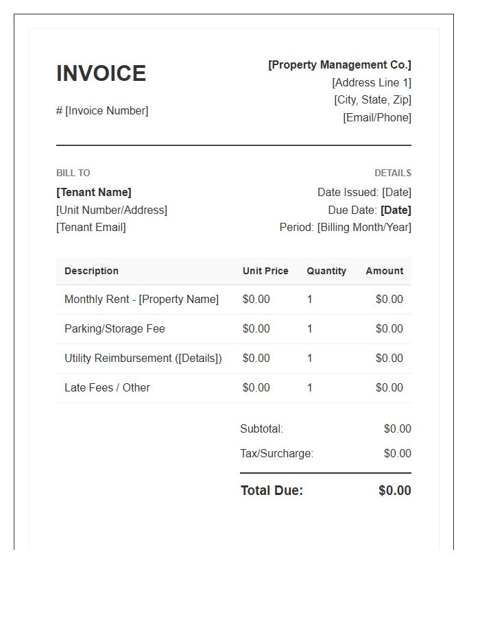 Automated Property Management Rental Invoice Template