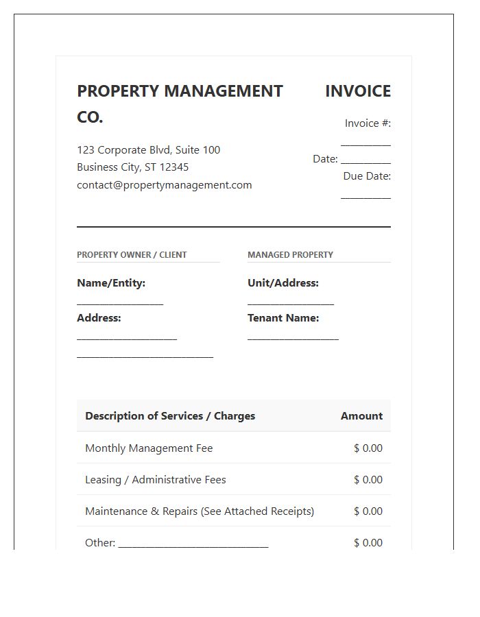 Corporate Residential Property Management Invoice Template