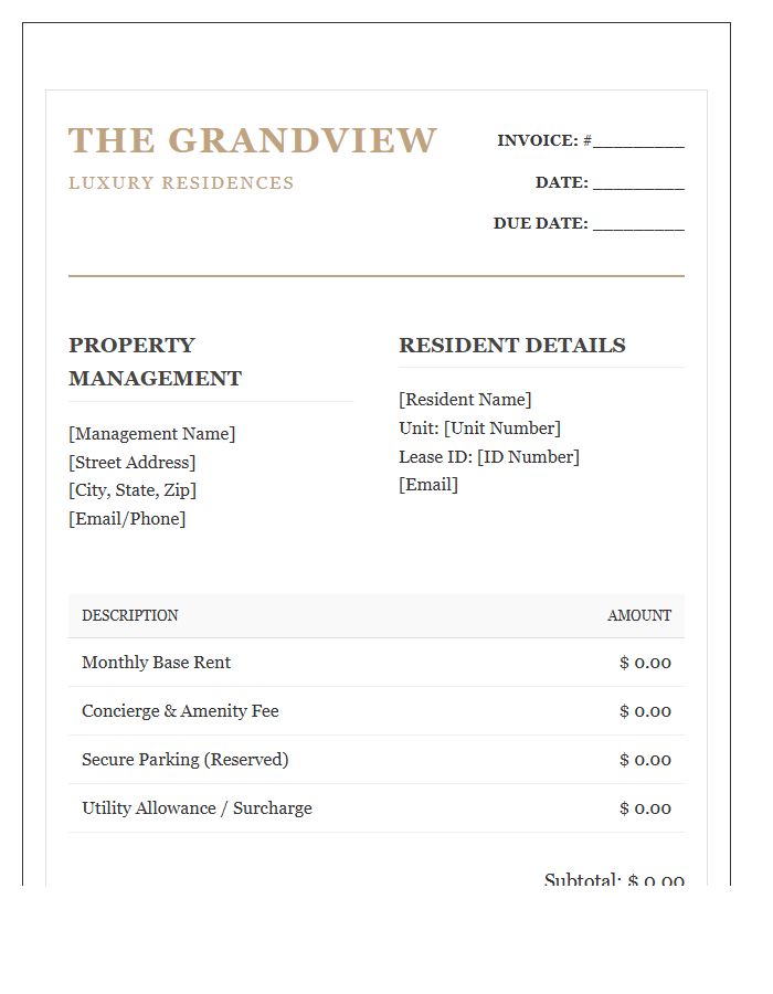 Luxury Apartment Management Rental Invoice Template