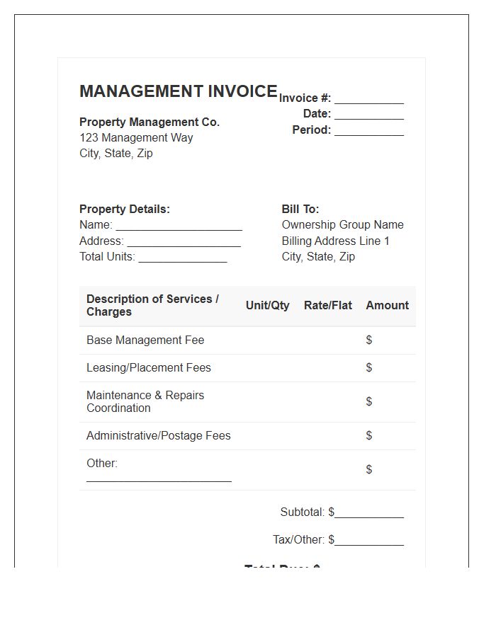 Multi Unit Residential Management Invoice Template
