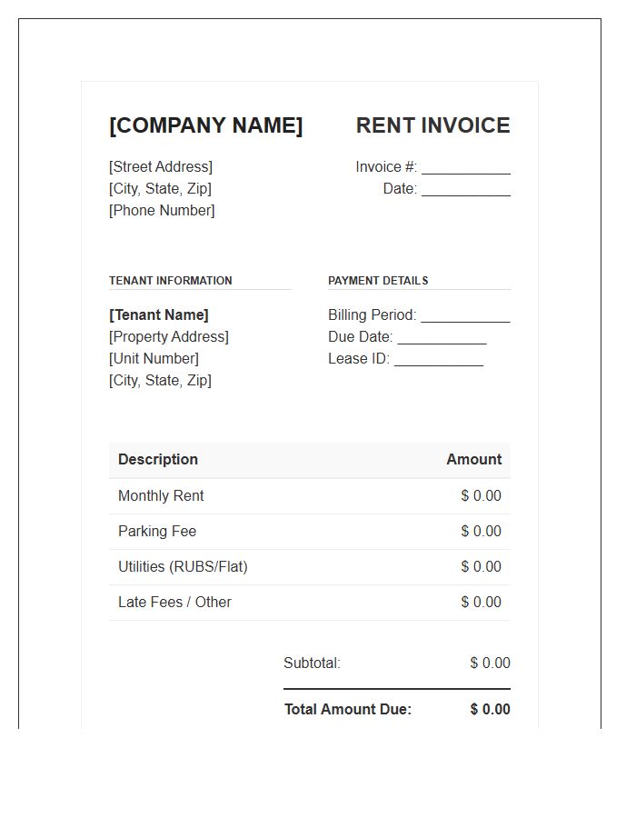 Property Management Company Rent Invoice Template