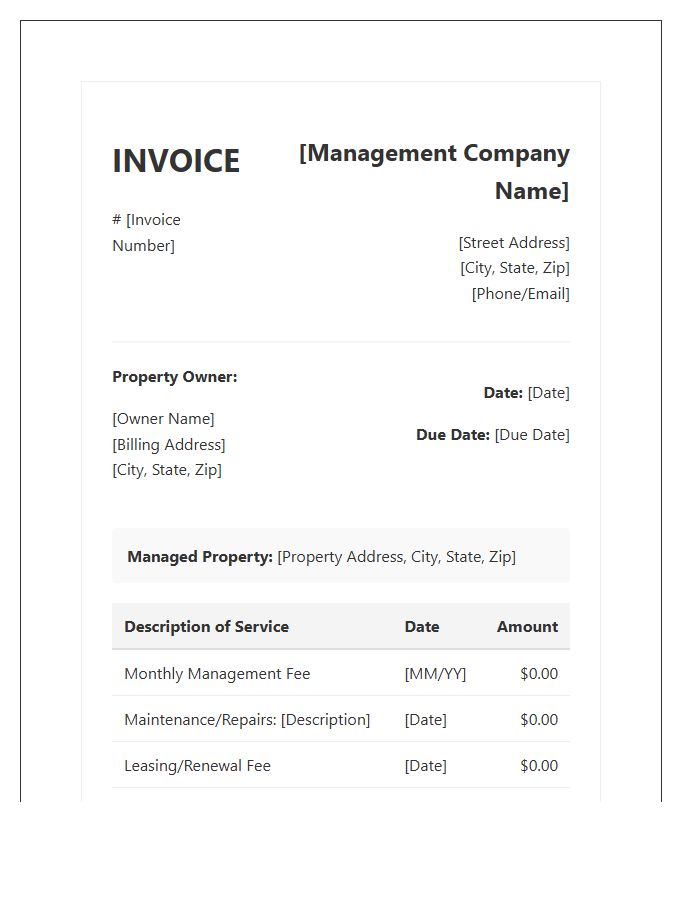 Single Family Home Management Invoice Template