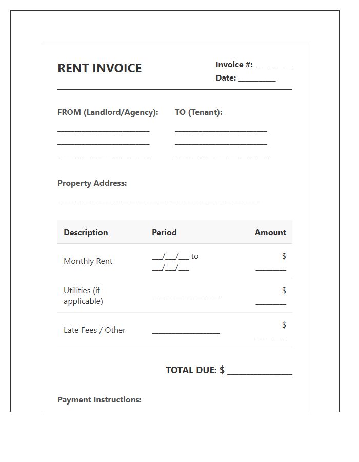 Standard Residential Lease Payment Invoice Template