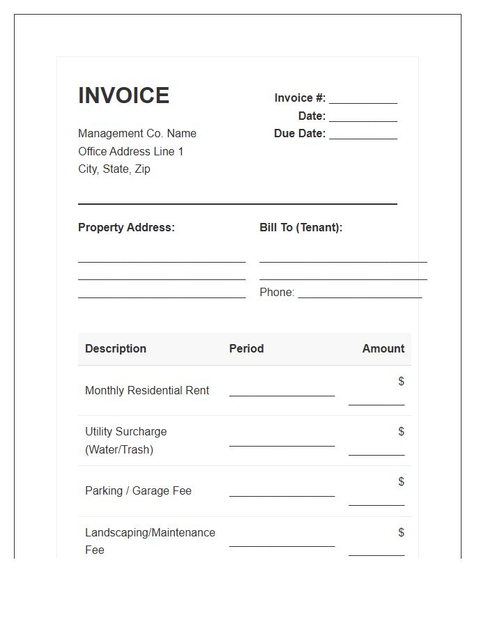Suburban Residential Rental Management Invoice Template