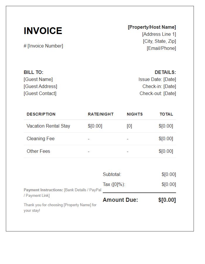 Daily Rate Vacation Invoice Template