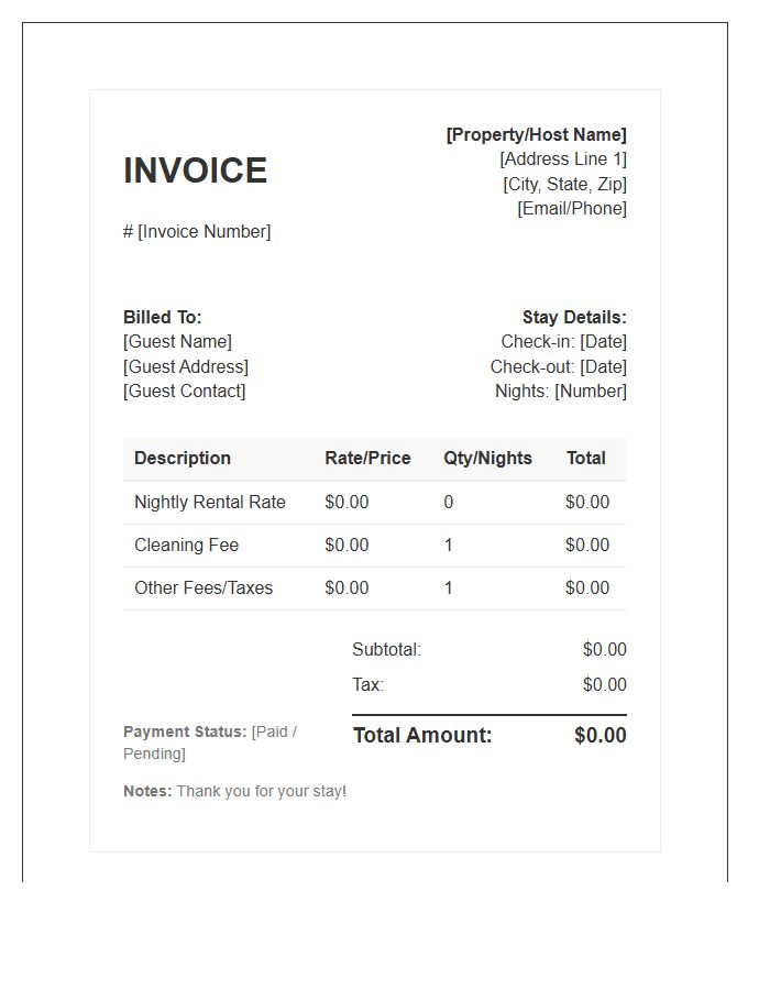 Guest Lodging Rental Invoice Template