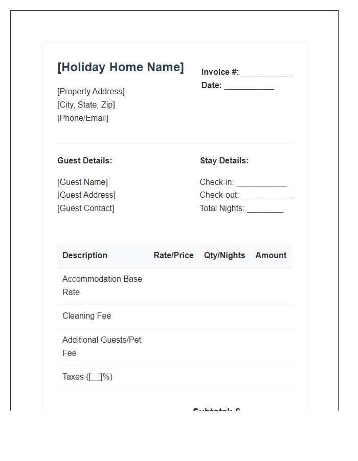 Holiday Home Billing Invoice Template
