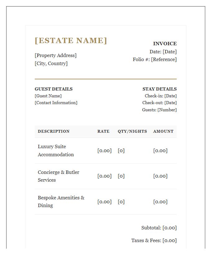 Luxury Vacation Stay Invoice Template