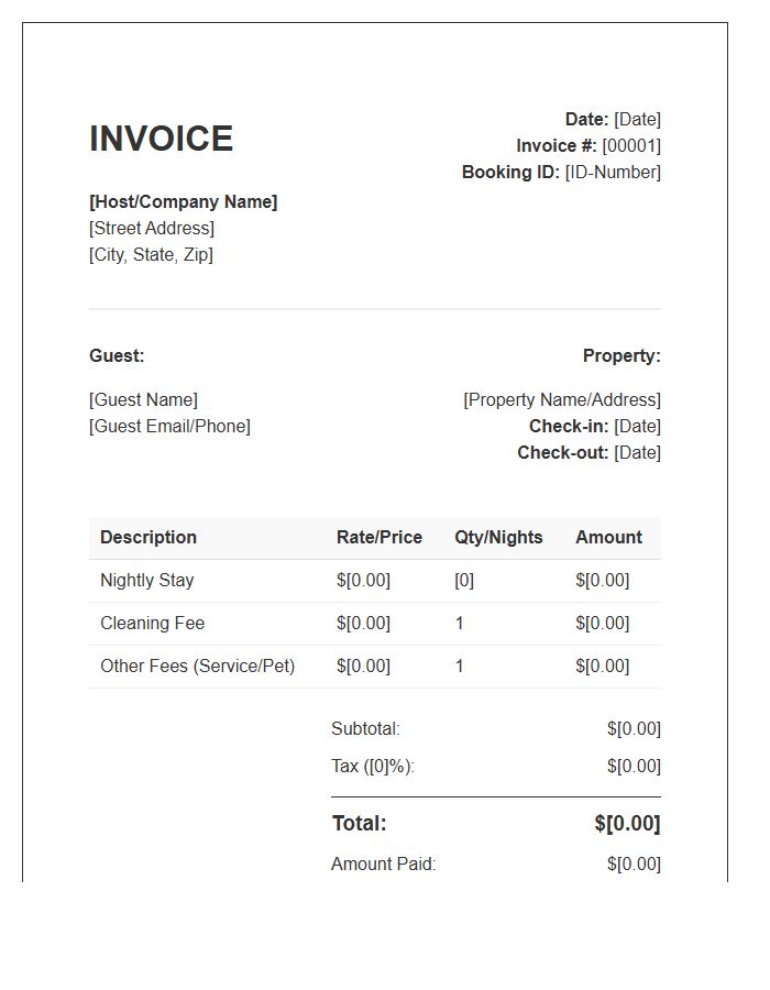 Short Term Rental Invoice Template