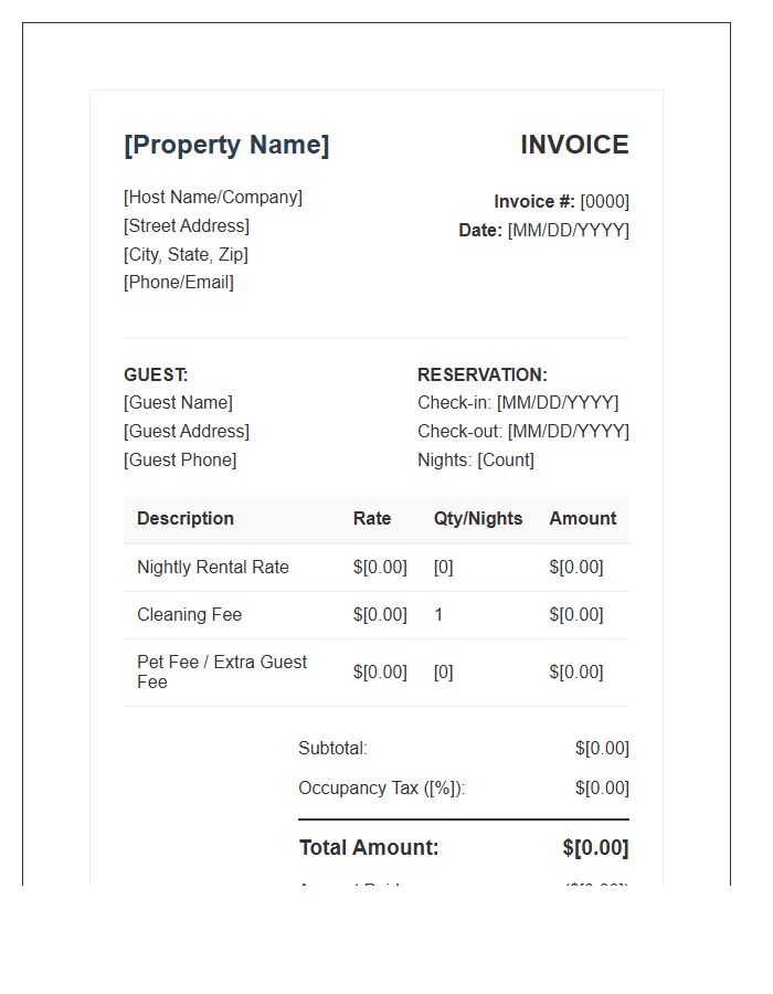 Vacation Rental Property Invoice Template
