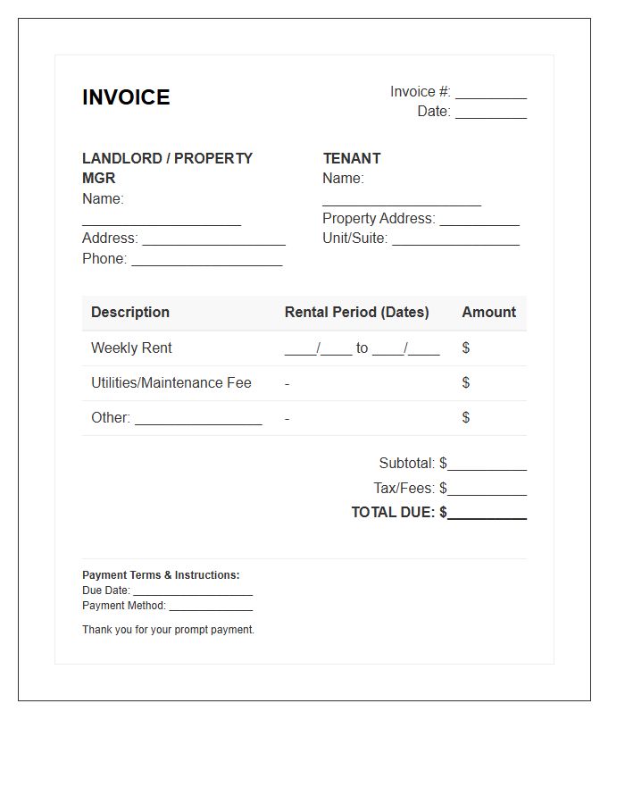 Weekly Rental Property Invoice Template