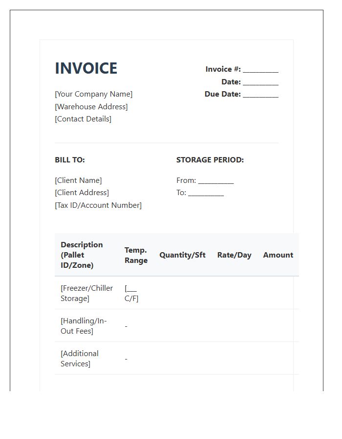 Cold Storage Warehouse Space Invoice Template