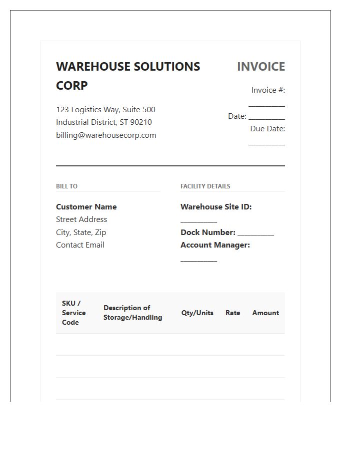 Corporate Warehouse Facility Invoice Template