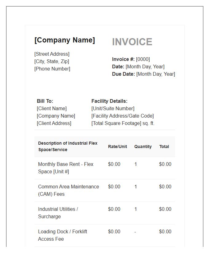 Flex Space Industrial Rental Invoice Template