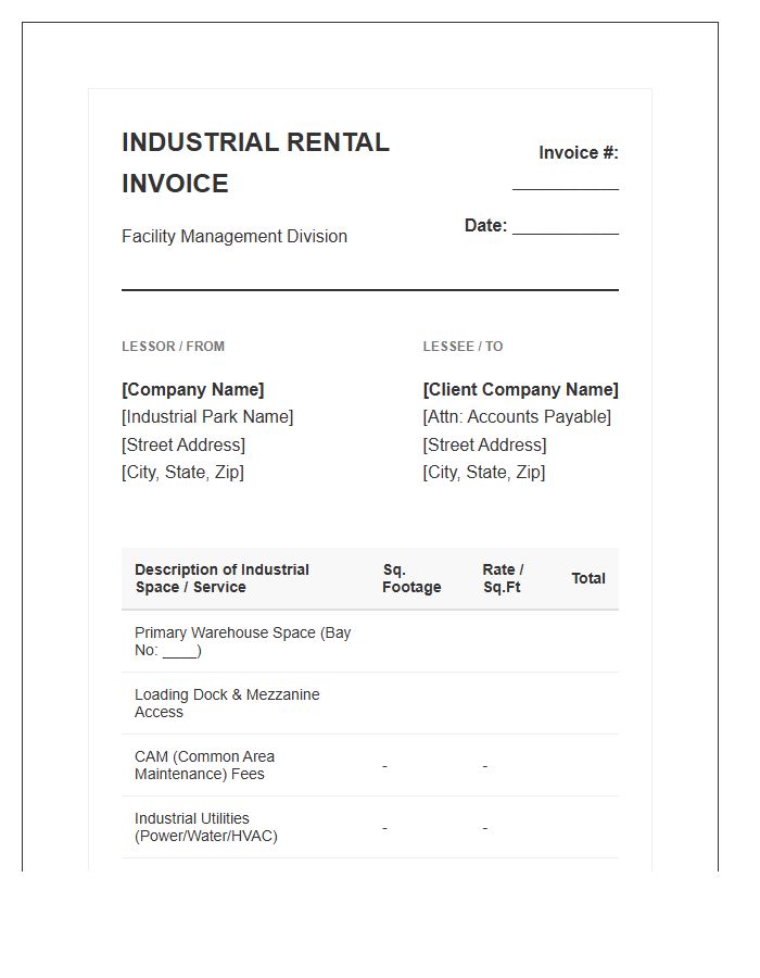 Large Scale Industrial Space Rental Invoice Template