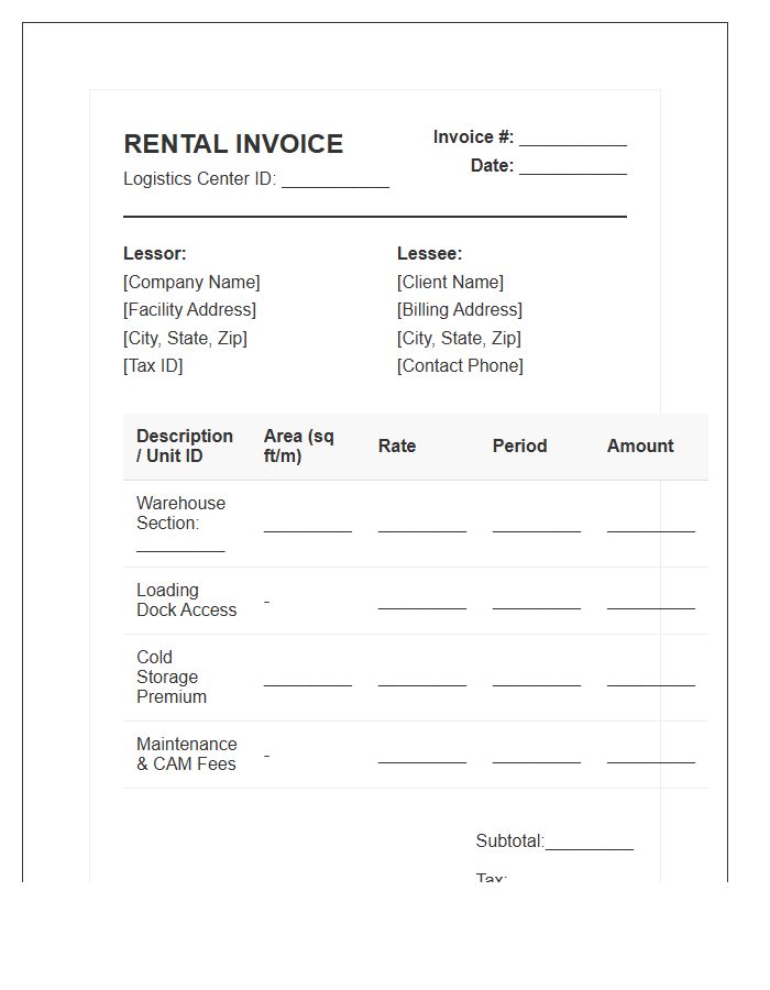 Logistics Center Rental Invoice Template