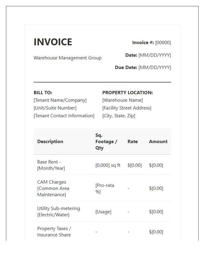 Multi Tenant Warehouse Lease Invoice Template