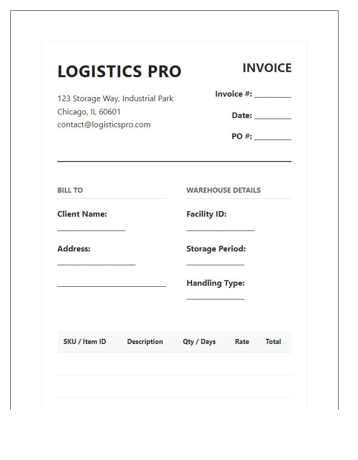 Professional Warehouse Management Invoice Template