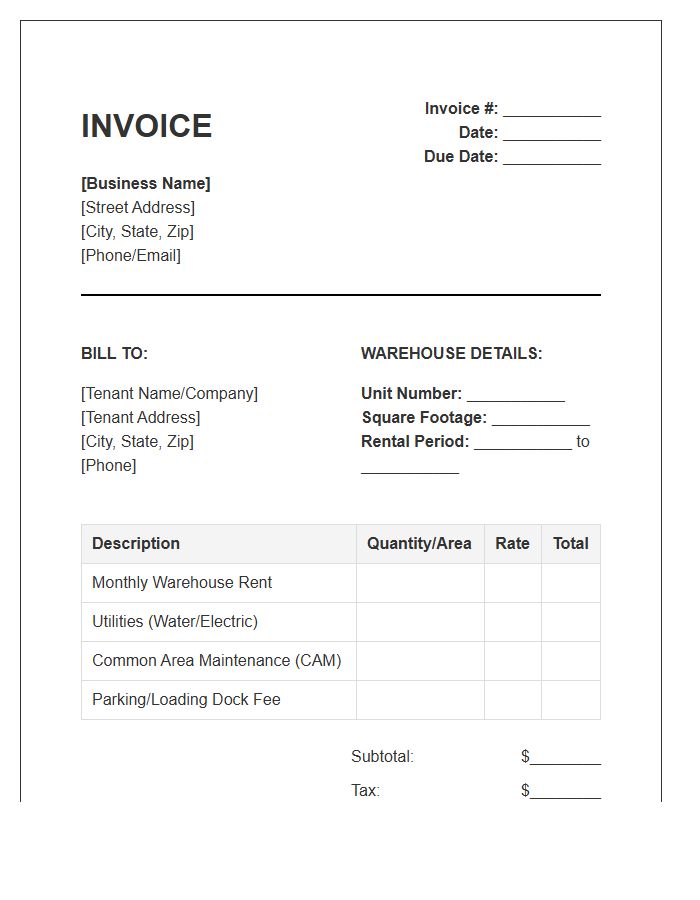 Small Business Warehouse Rental Invoice Template