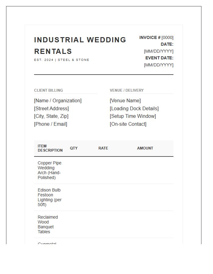 Industrial Wedding Decor Rental Invoice Template