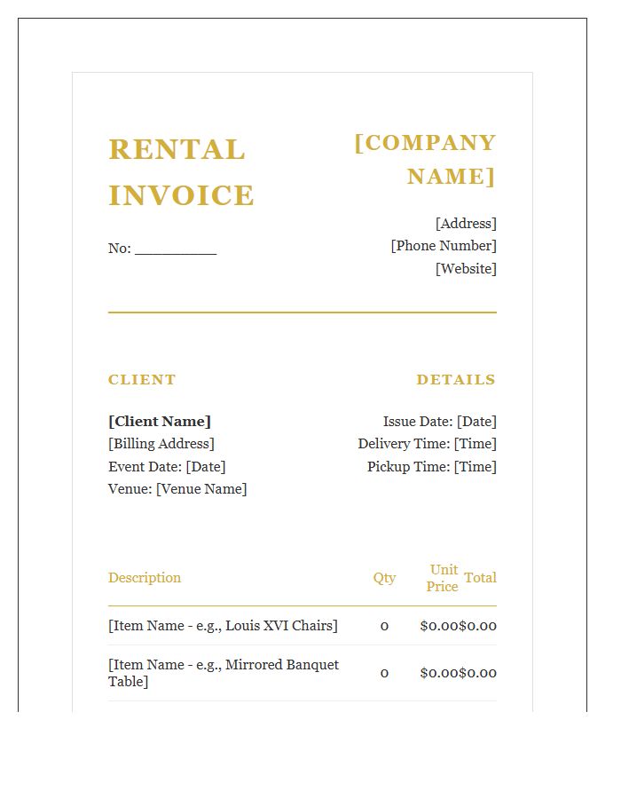 Luxury Wedding Furniture Rental Invoice Template