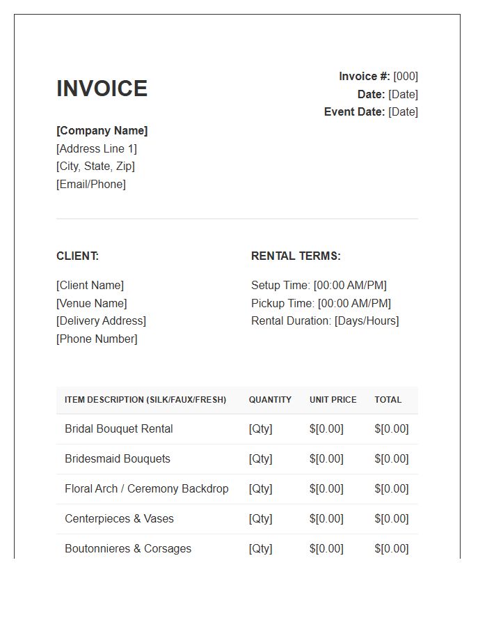Wedding Flowers Rental Invoice Template