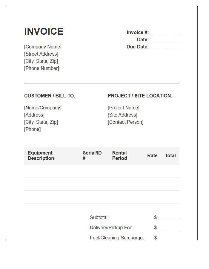 Construction Equipment Rental Invoice Template