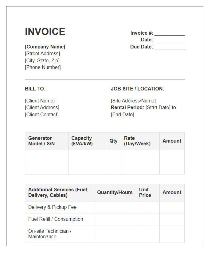 Generator Rental Invoice Template