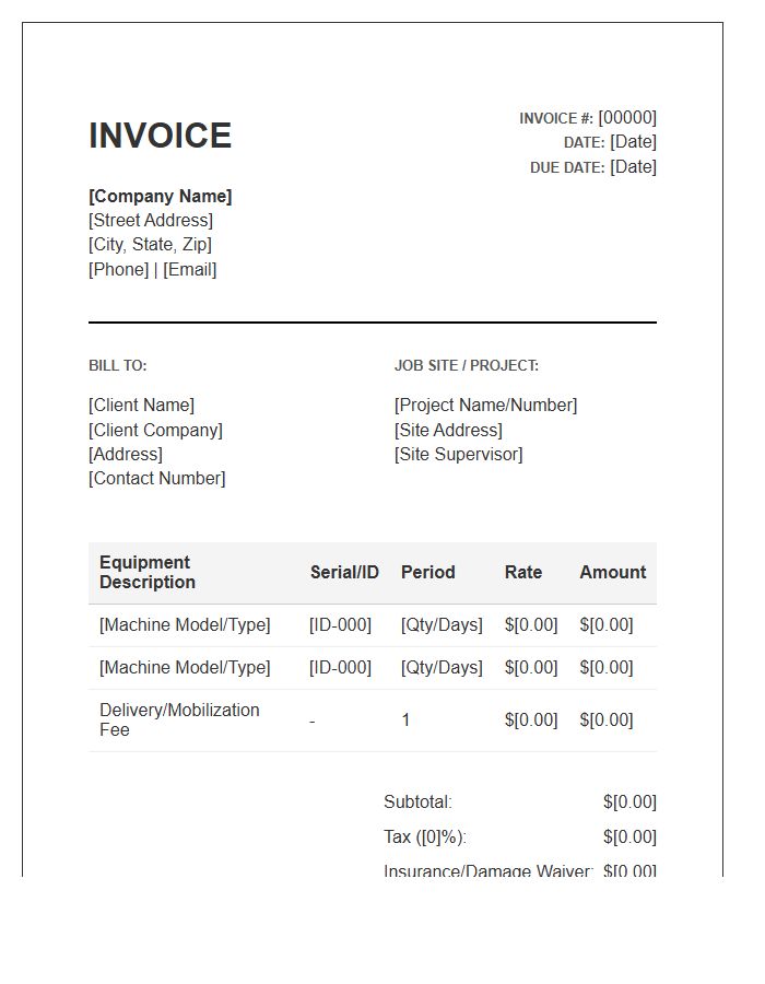 Heavy Machinery Rental Invoice Template