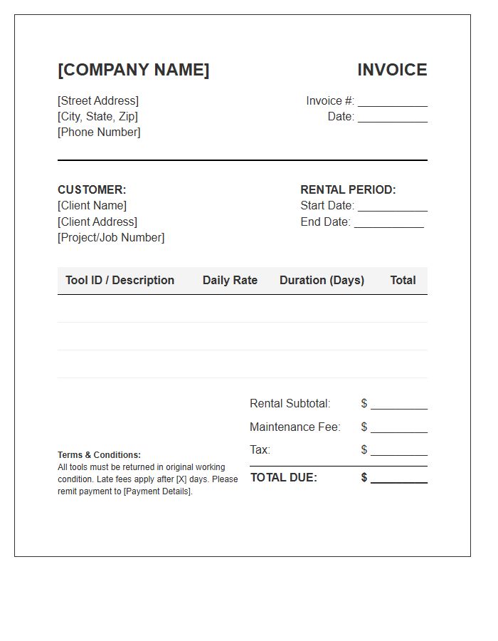 Manufacturing Tool Rental Invoice Template