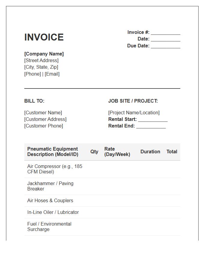 Pneumatic Equipment Rental Invoice Template