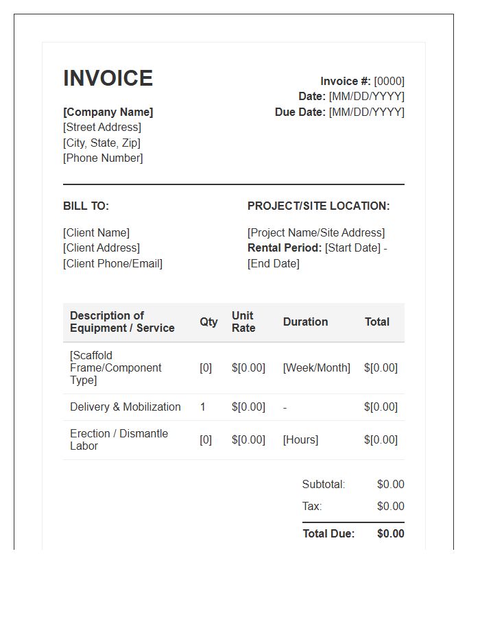 Scaffolding Rental Invoice Template