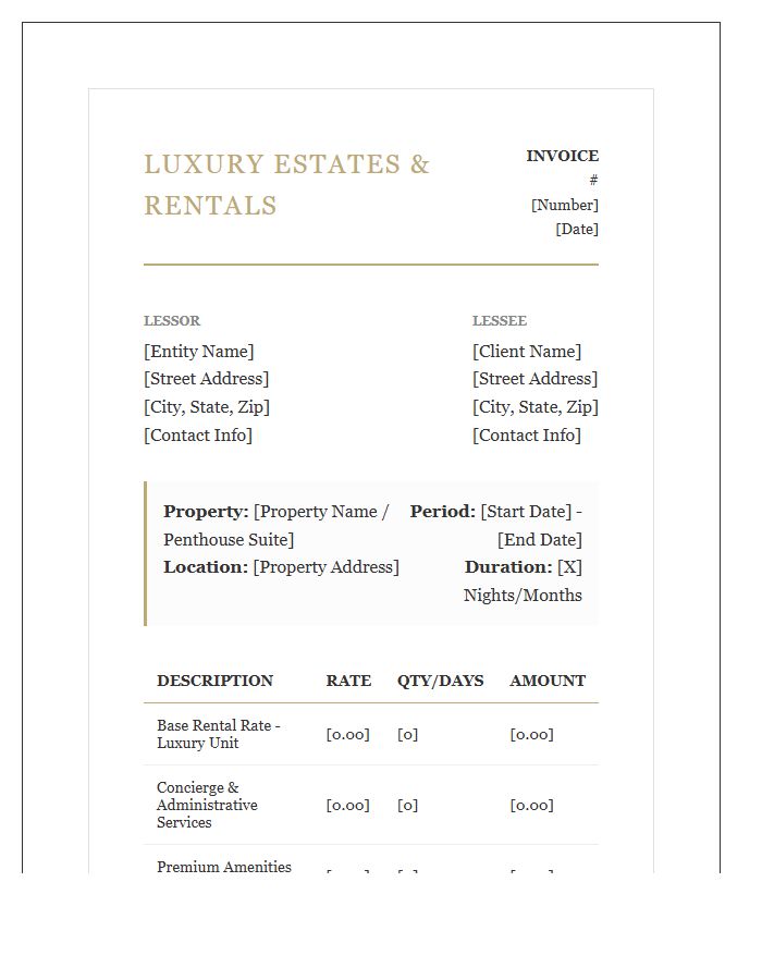 Comprehensive Luxury Rental Invoice Template