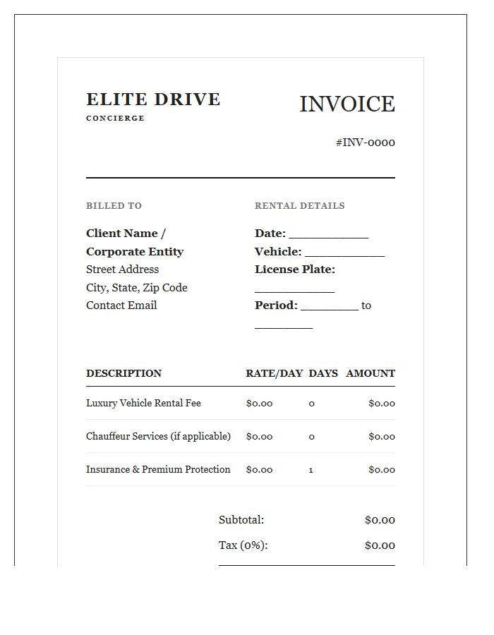 Corporate Luxury Car Rental Invoice Template