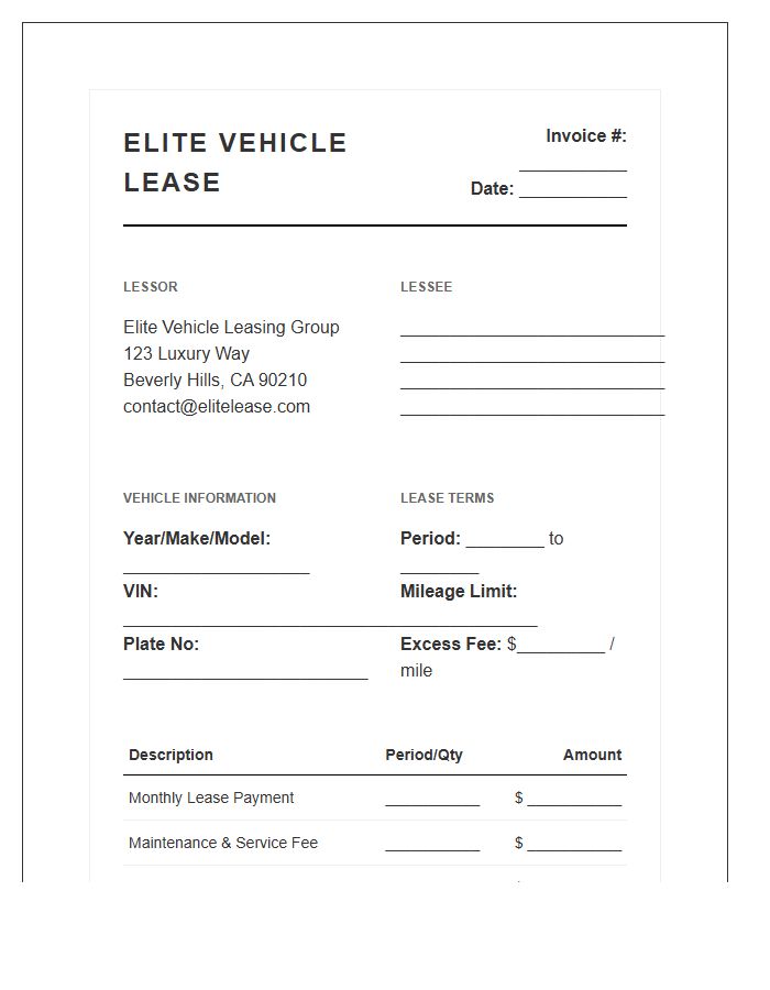 Elite Vehicle Lease Invoice Template
