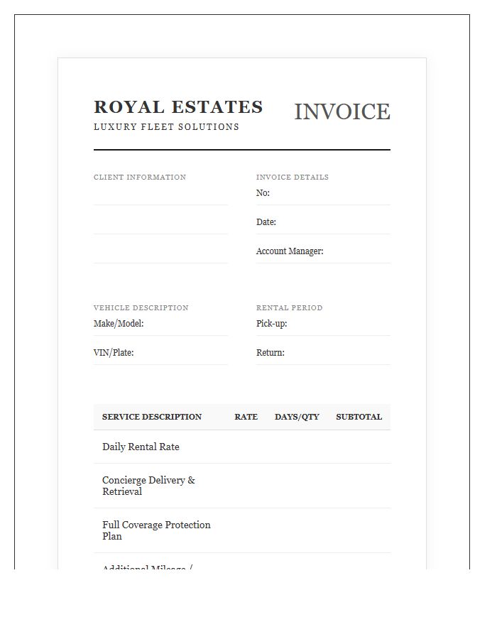 Enterprise Luxury Car Rental Invoice Template