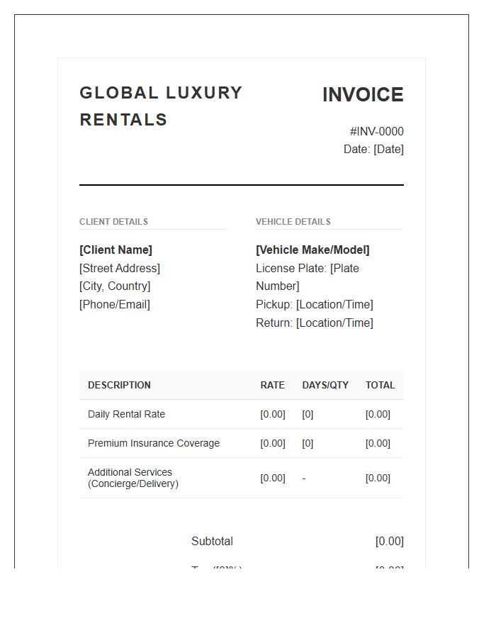 Global Luxury Vehicle Rental Invoice Template