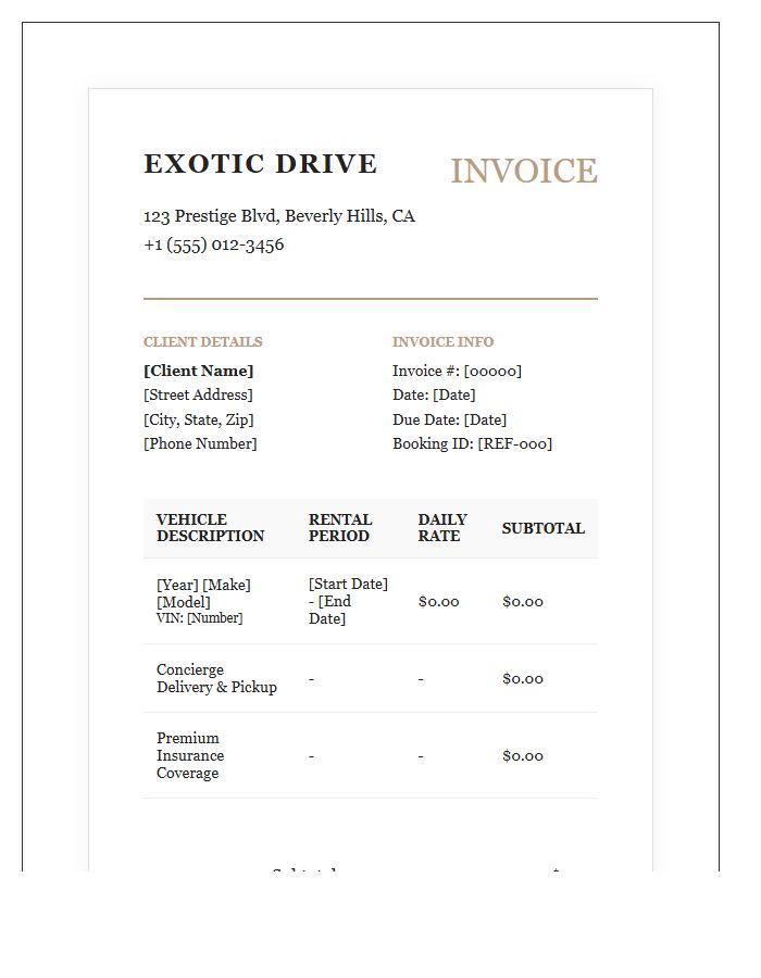 Luxury Car Rental Invoice Template