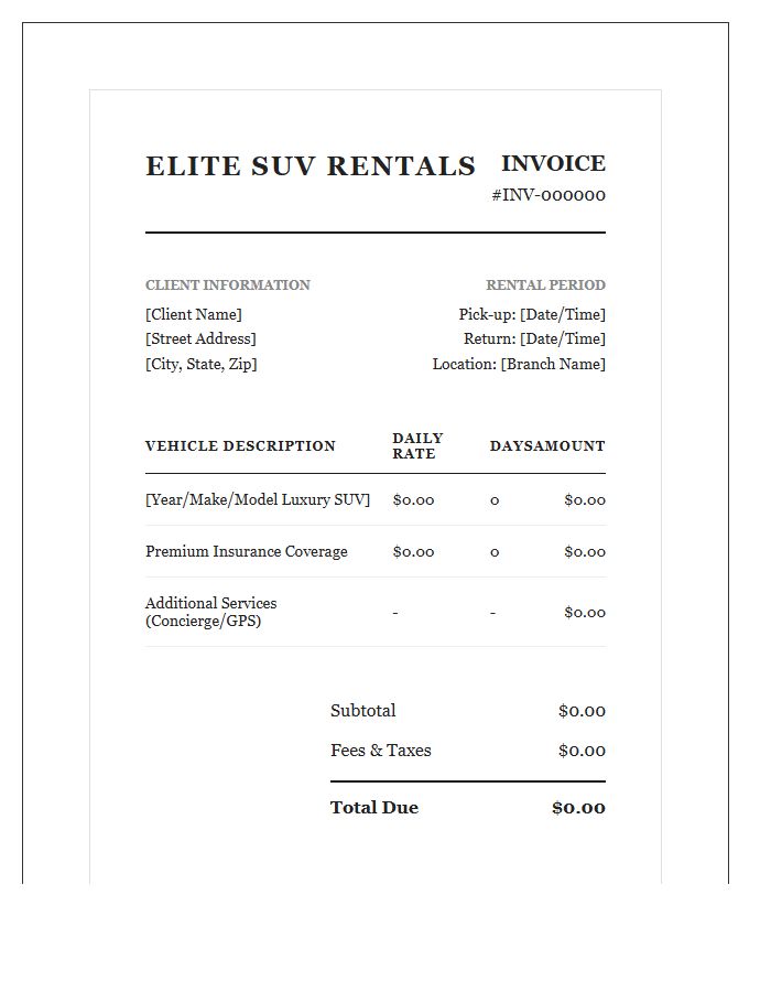 Luxury SUV Rental Billing Invoice Template