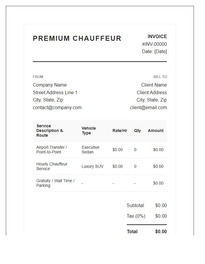 Premium Chauffeur Service Invoice Template